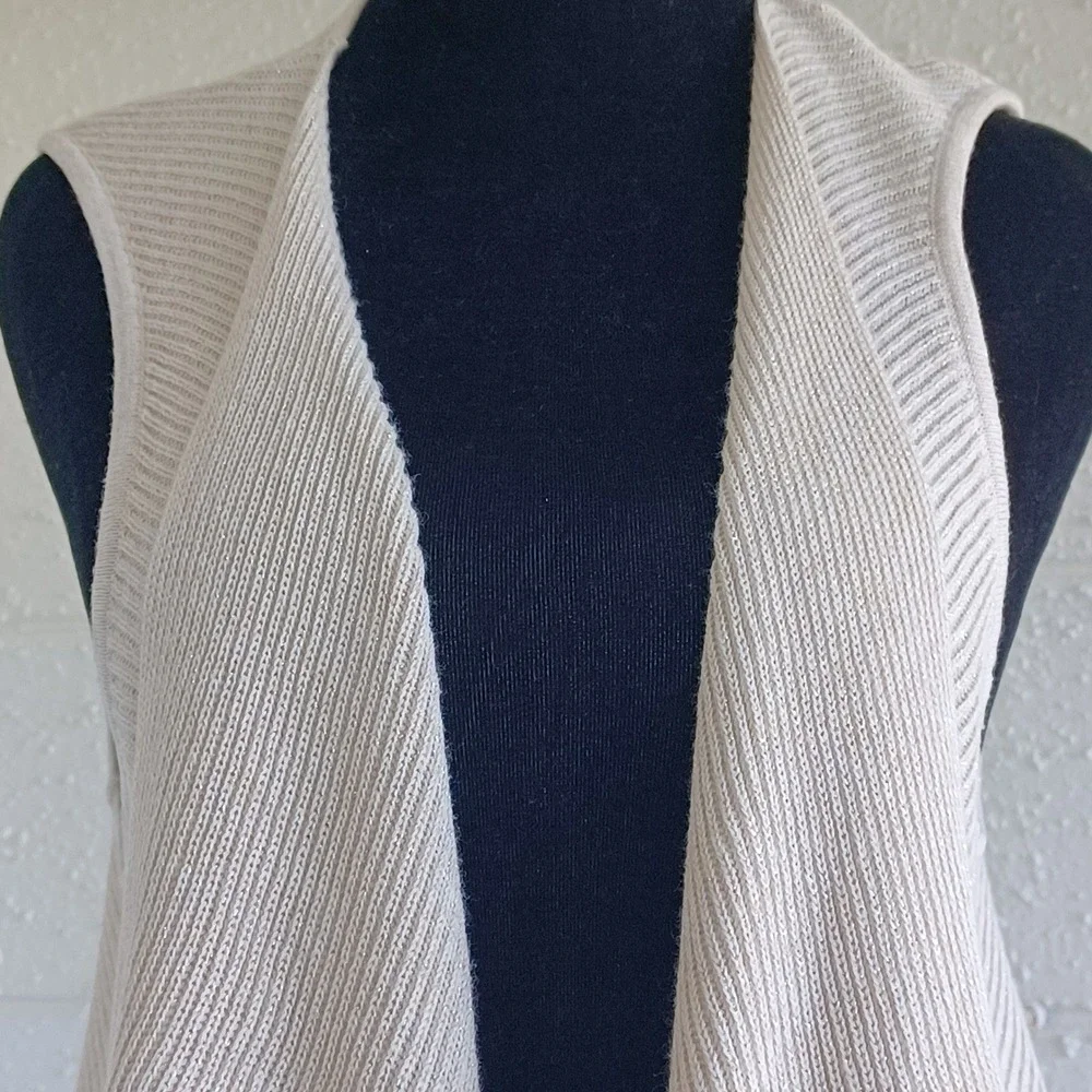 Lilly Pulitzer Cream Metallic Knit Waterfall Fringe Cardigan Vest Large Womens‎